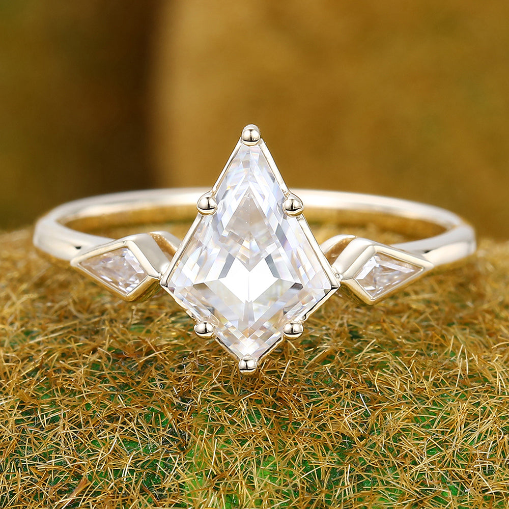 1.5CT Kite Shaped Moissanite Engagement Ring with Bezel Kite Accents