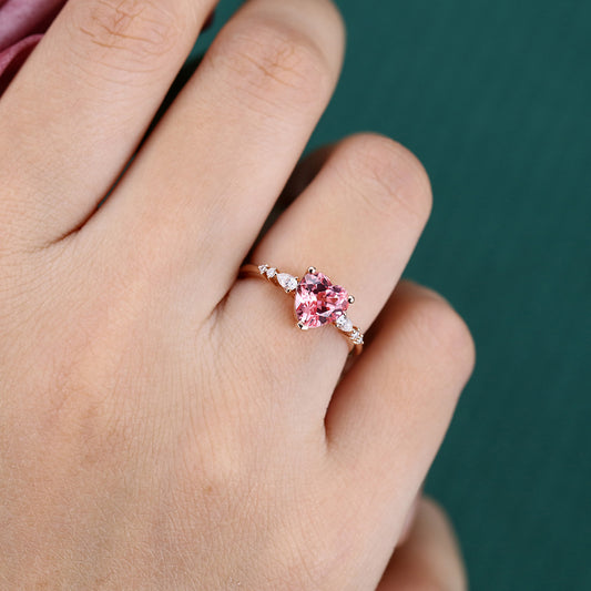 Romantic Heart Cut Pink Sapphire Engagement Ring with Pear Accents