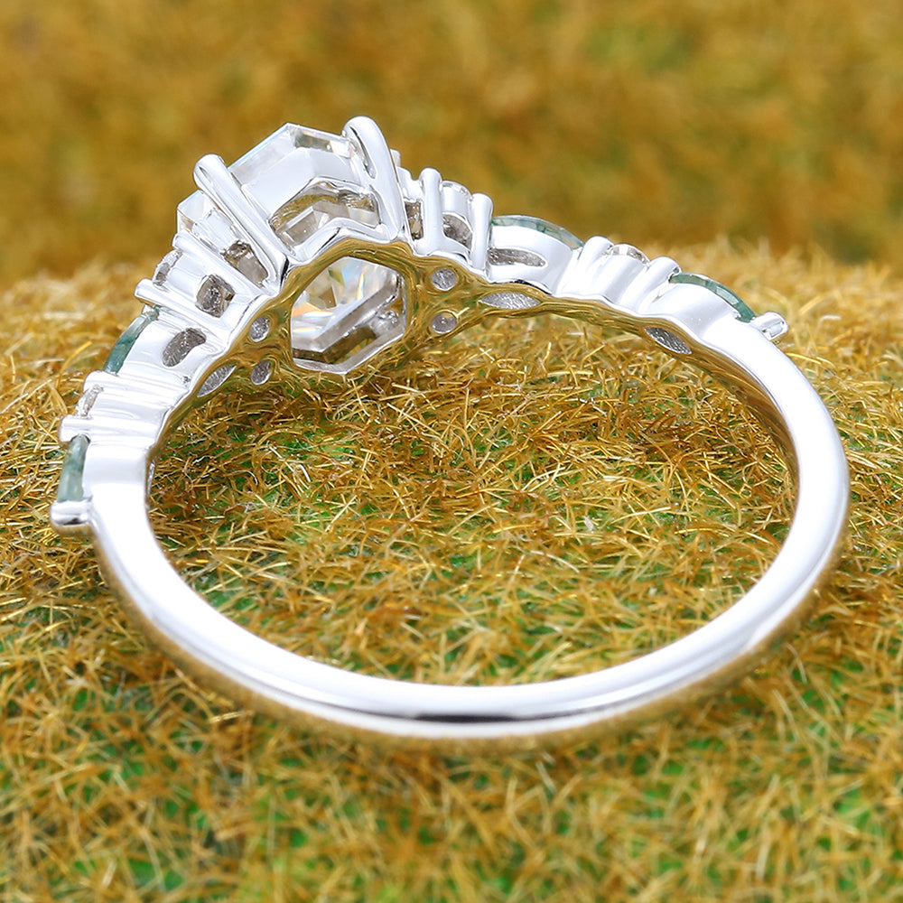 1CT Hexagon Cut Moissanite Engagement Ring with Nature-Inspired Accents