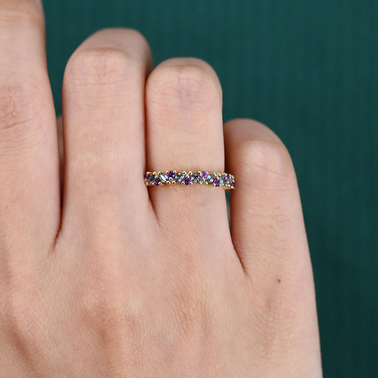 Alternating Marquise Alexandrite & Round Amethyst Wedding Band Half Eternity Ring