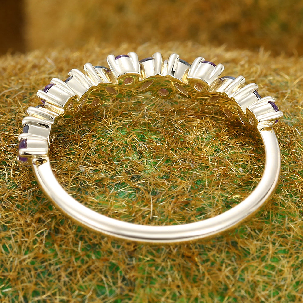 Alternating Marquise Alexandrite & Round Amethyst Wedding Band Half Eternity Ring