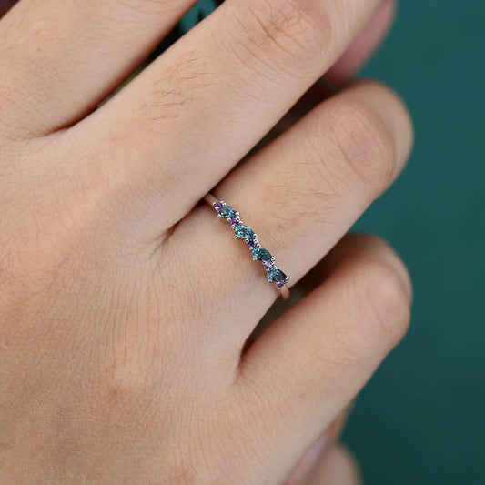 Alternating Pear Alexandrite & Round Amethyst Wedding Band