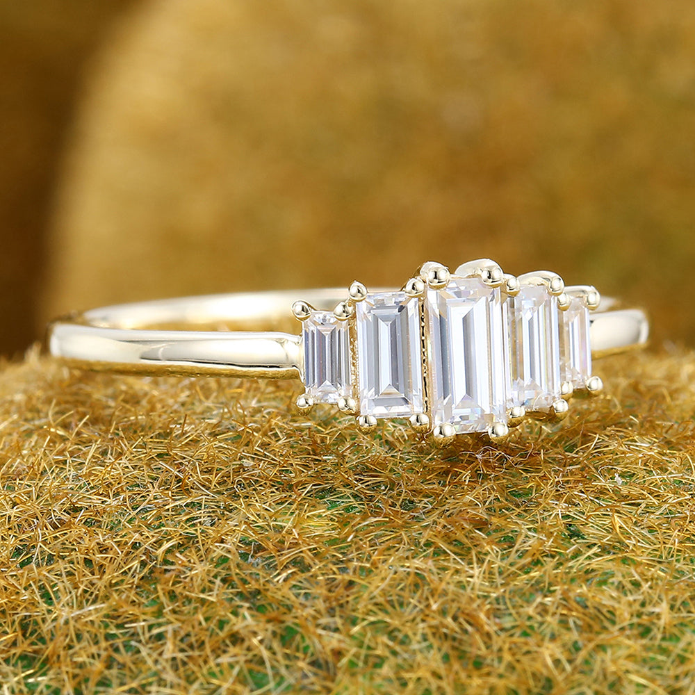 Baguette Cut Moissanite Cluster Engagement Ring Art Deco Promise Ring