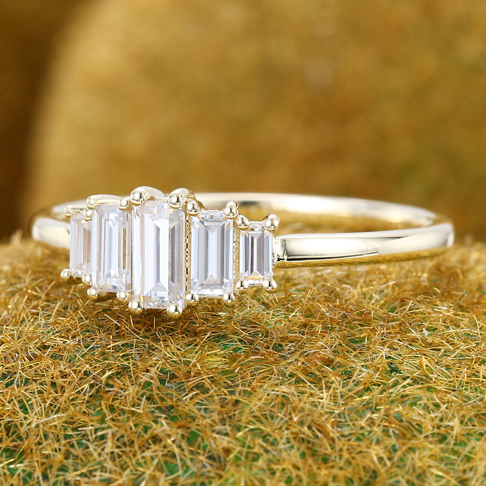 Baguette Cut Moissanite Cluster Engagement Ring Art Deco Promise Ring