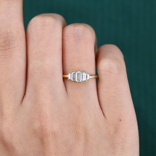 Baguette Cut Moissanite Cluster Engagement Ring Art Deco Promise Ring