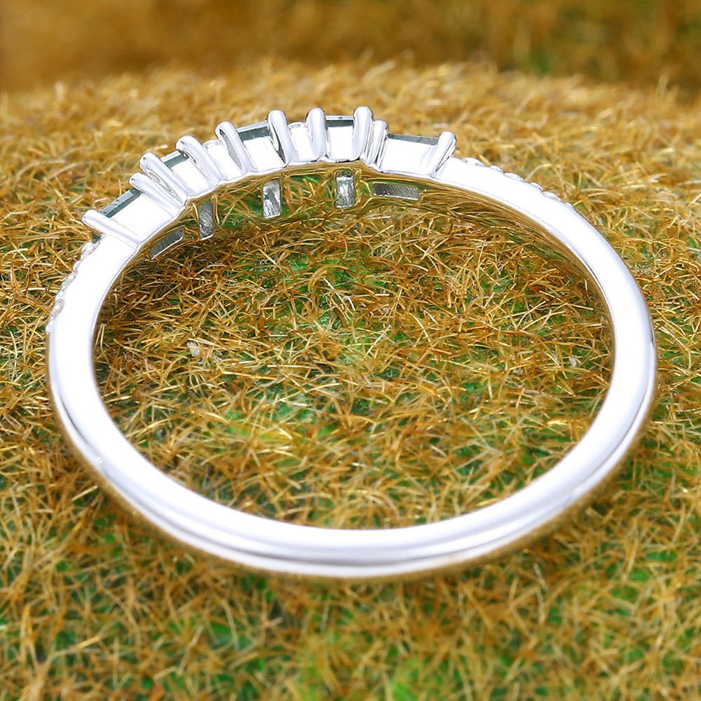 Baguette Cut Moss Agate Wedding Band Anniversary Ring
