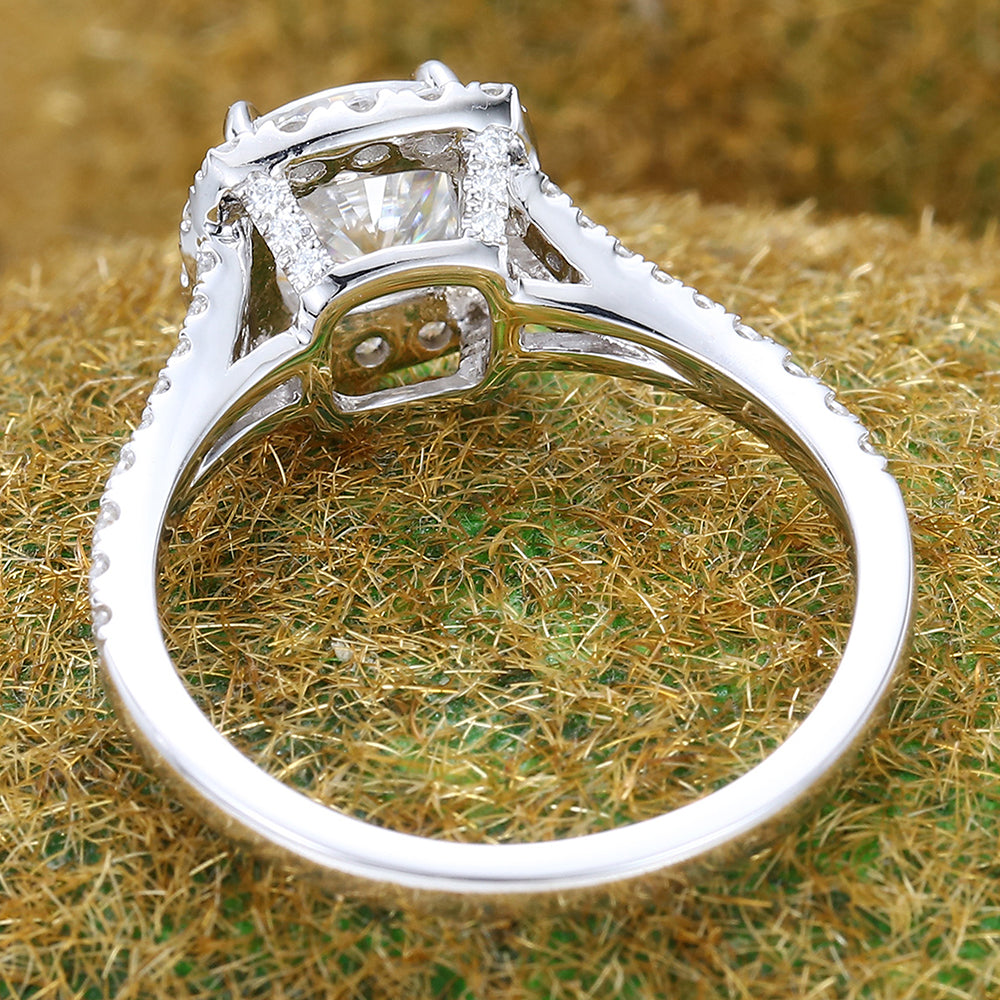 Cushion Cut Moissanite Halo Engagement Ring In White Gold