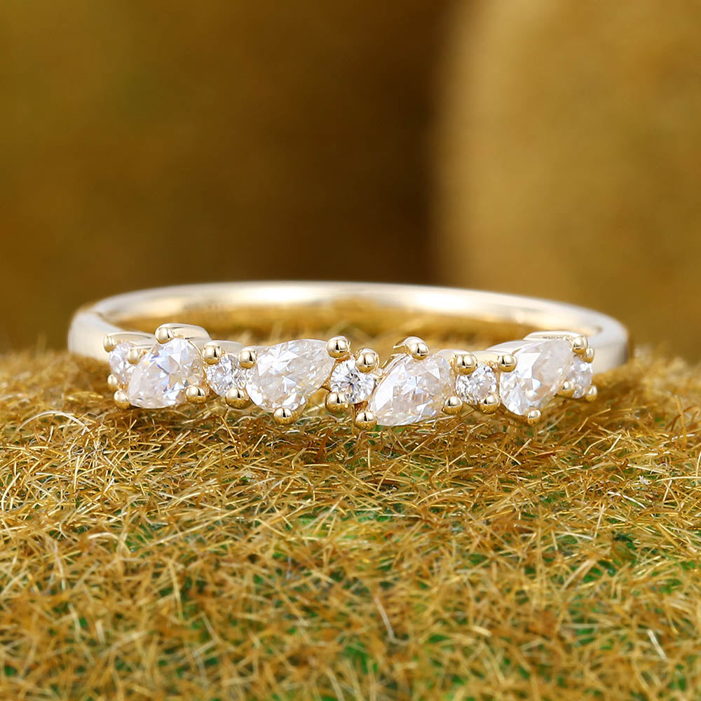 Delicate Pear Moissanite wedding band Unique yellow gold wedding band women Vintage eternity wedding band Bridal Matching Stackable ring