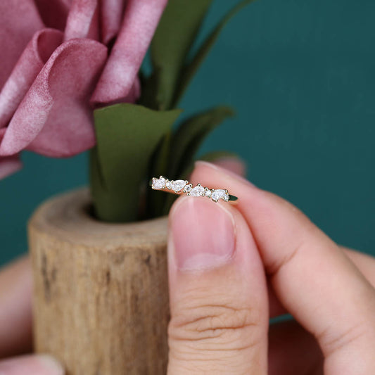 Delicate Pear Moissanite wedding band Unique yellow gold wedding band women Vintage eternity wedding band Bridal Matching Stackable ring