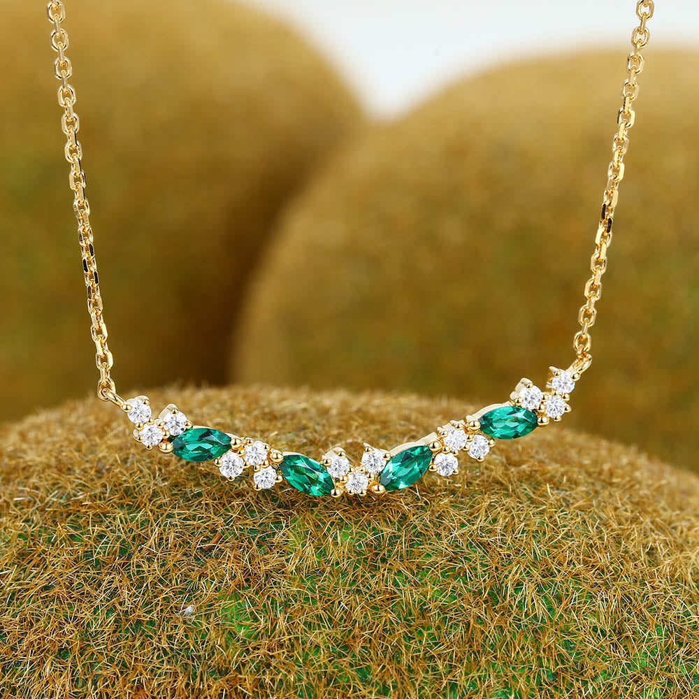 Emerald Necklace with Petite Moissanite Accents May Birthstone Necklace