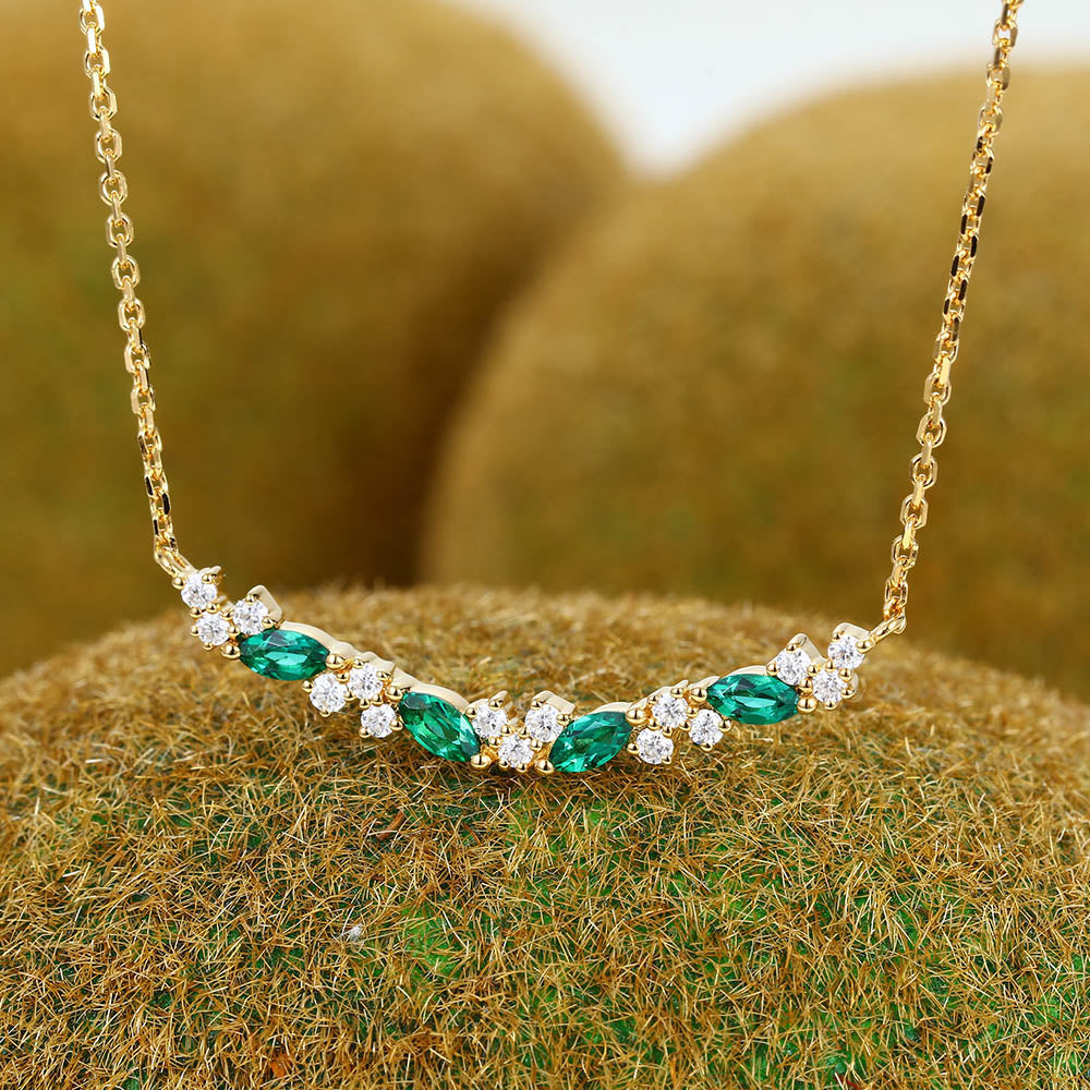 Emerald Necklace with Petite Moissanite Accents May Birthstone Necklace