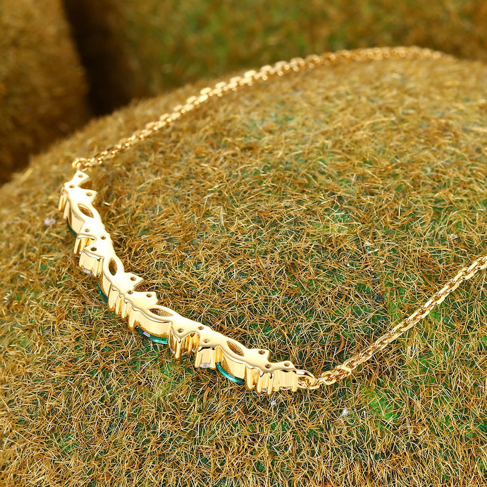 Emerald Necklace with Petite Moissanite Accents May Birthstone Necklace