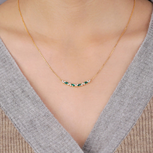 Emerald Necklace with Petite Moissanite Accents May Birthstone Necklace