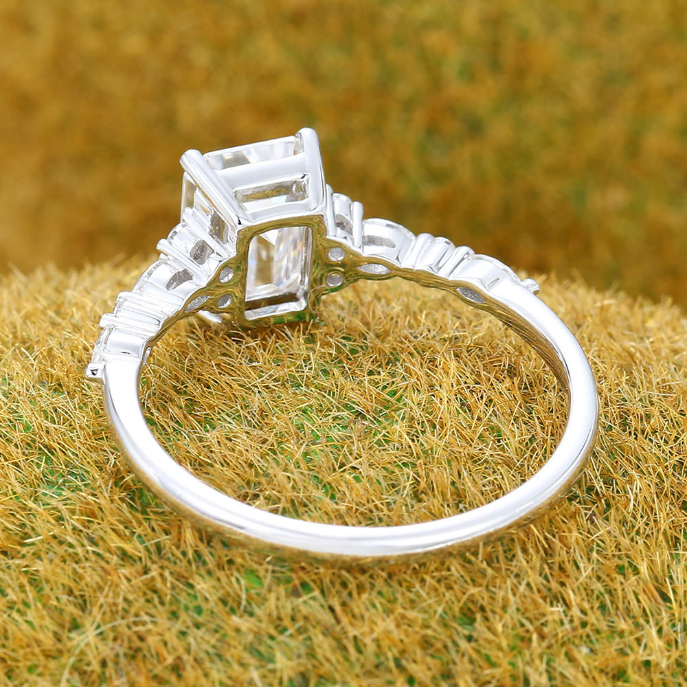 Emerald cut Moissanite engagement ring Vintage white gold engagement ring Marquise Diamond cluster ring Art deco Promise Anniversary ring