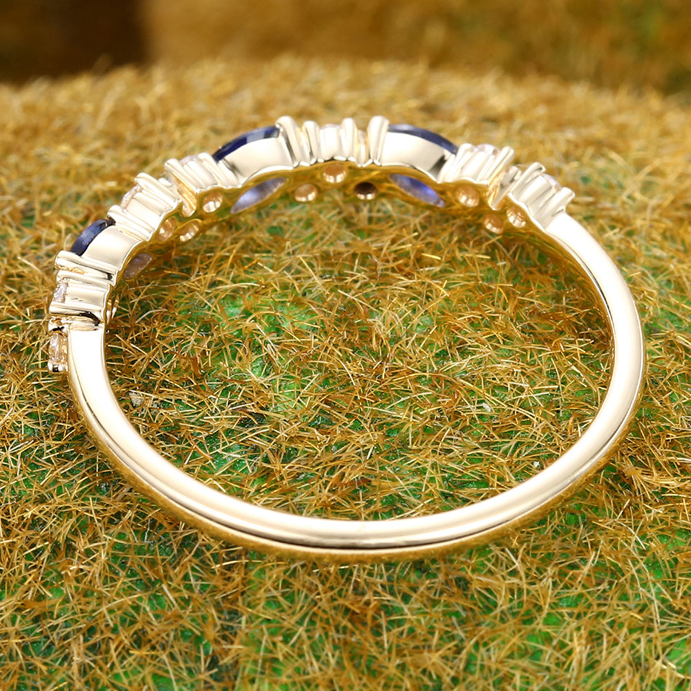 Marquise Sapphire Wedding Band with Petite Moissanite Accents
