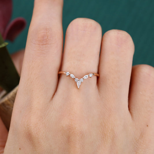 Multi Cut Moissanite Curved Wedding Band Bridal Stacking Ring