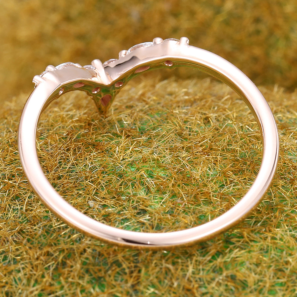 Multi Cut Moissanite Curved Wedding Band Bridal Stacking Ring