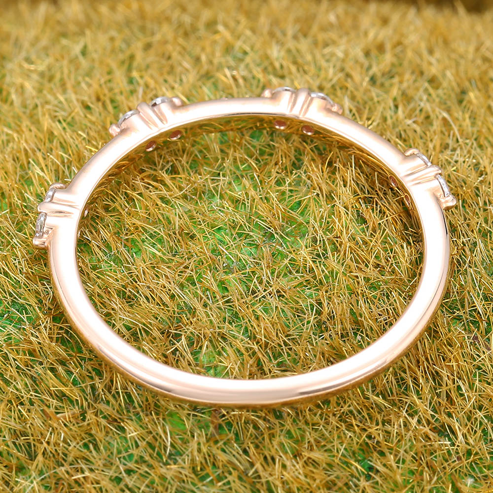 Lab grown diamond wedding band Unique rose gold band Vintage Half eternity wedding band Art deco Bridal Matching Stackable promise band