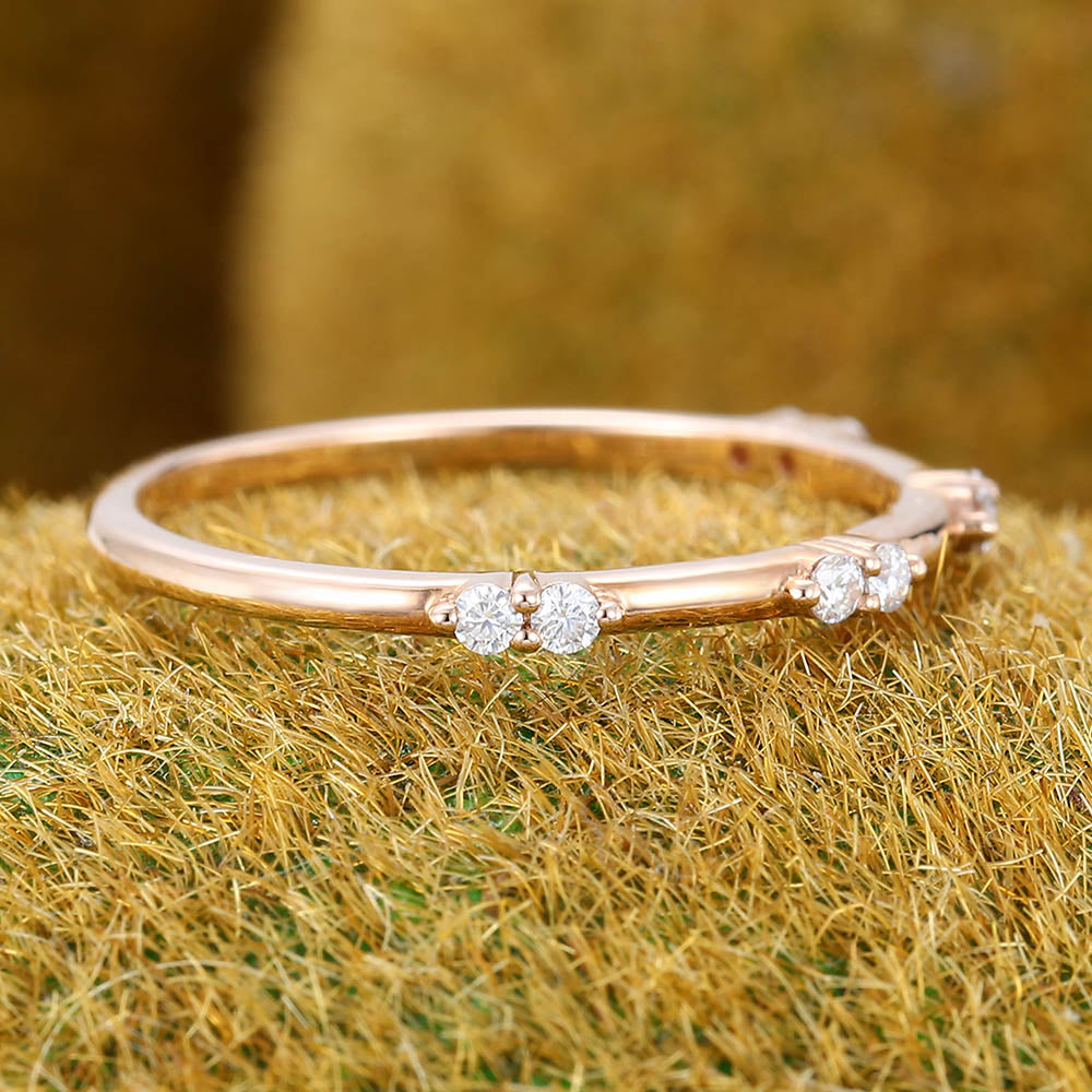 Lab grown diamond wedding band Unique rose gold band Vintage Half eternity wedding band Art deco Bridal Matching Stackable promise band