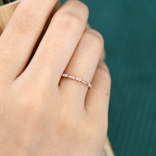 Lab grown diamond wedding band Unique rose gold band Vintage Half eternity wedding band Art deco Bridal Matching Stackable promise band