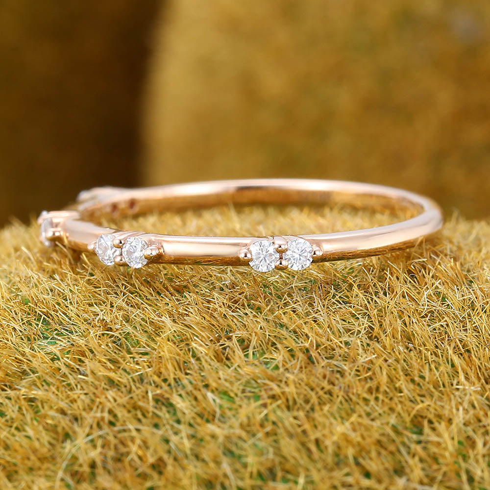 Lab grown diamond wedding band Unique rose gold band Vintage Half eternity wedding band Art deco Bridal Matching Stackable promise band