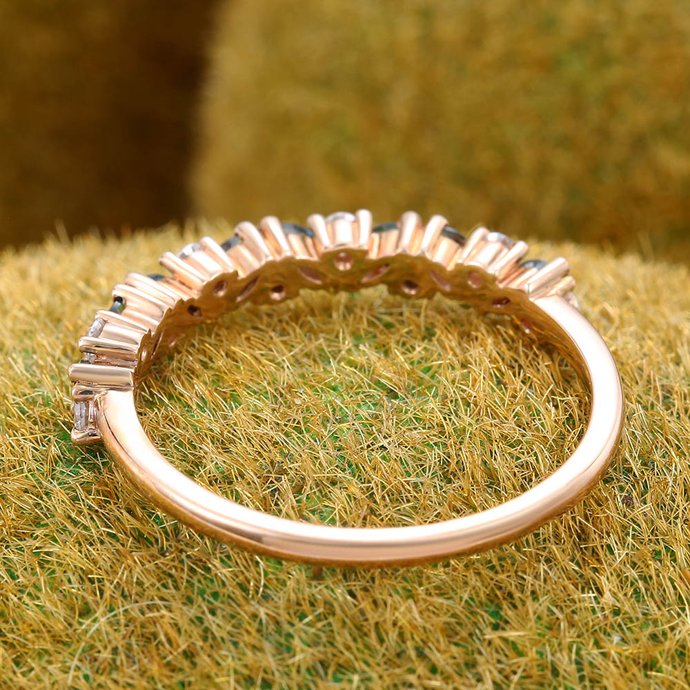London Blue topaz wedding band Vintage moissanite Rose gold wedding band Half eternity Marquise cut diamond band Matching Stackable band