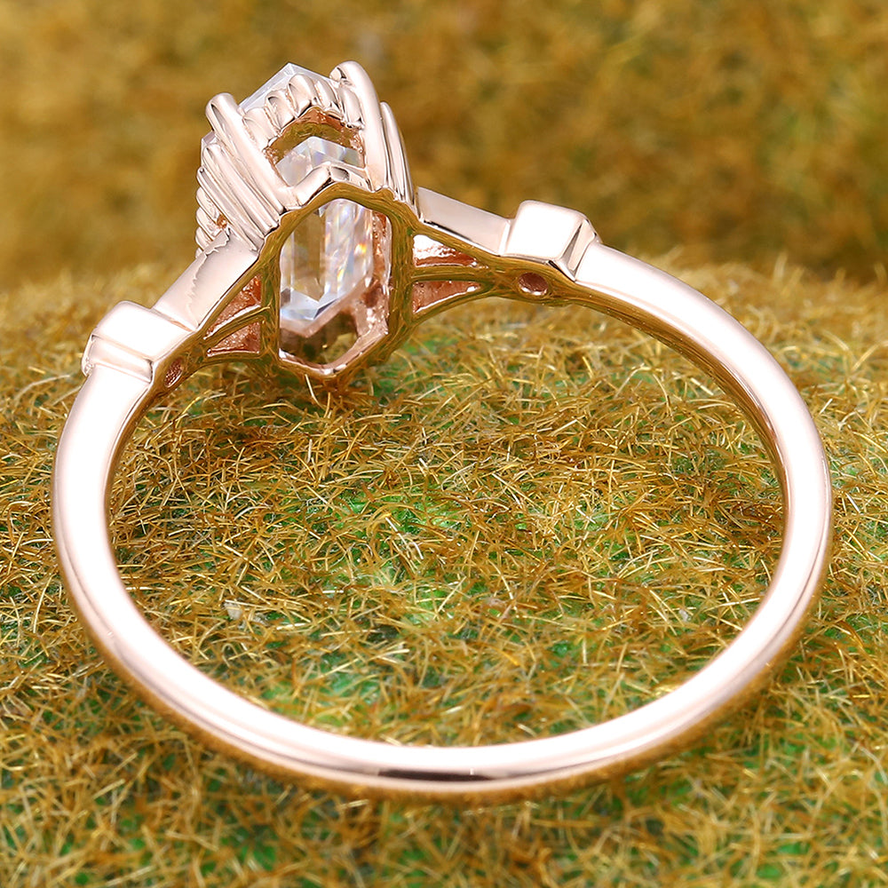 Vintage Gothic Long Hexagon Cut Moissanite Engagement Ring