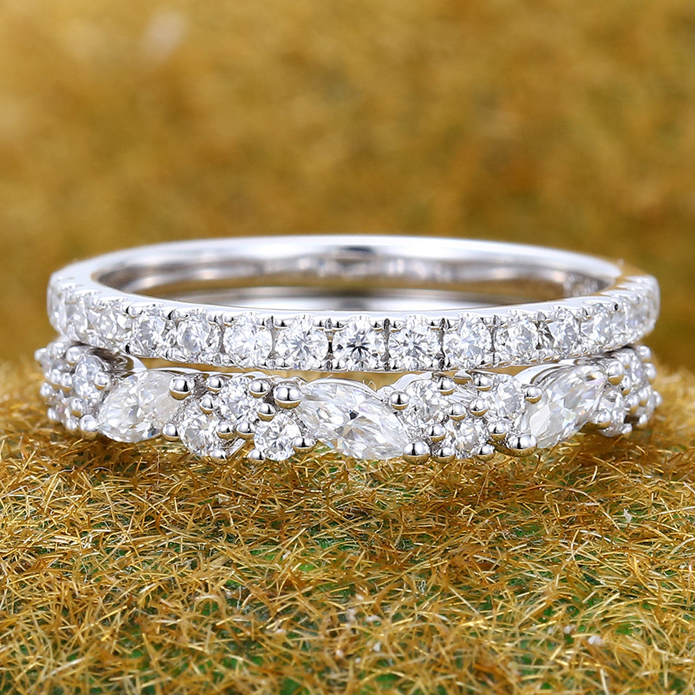 2PCS Stackable Moissanite Wedding Ring Set In Yellow Gold