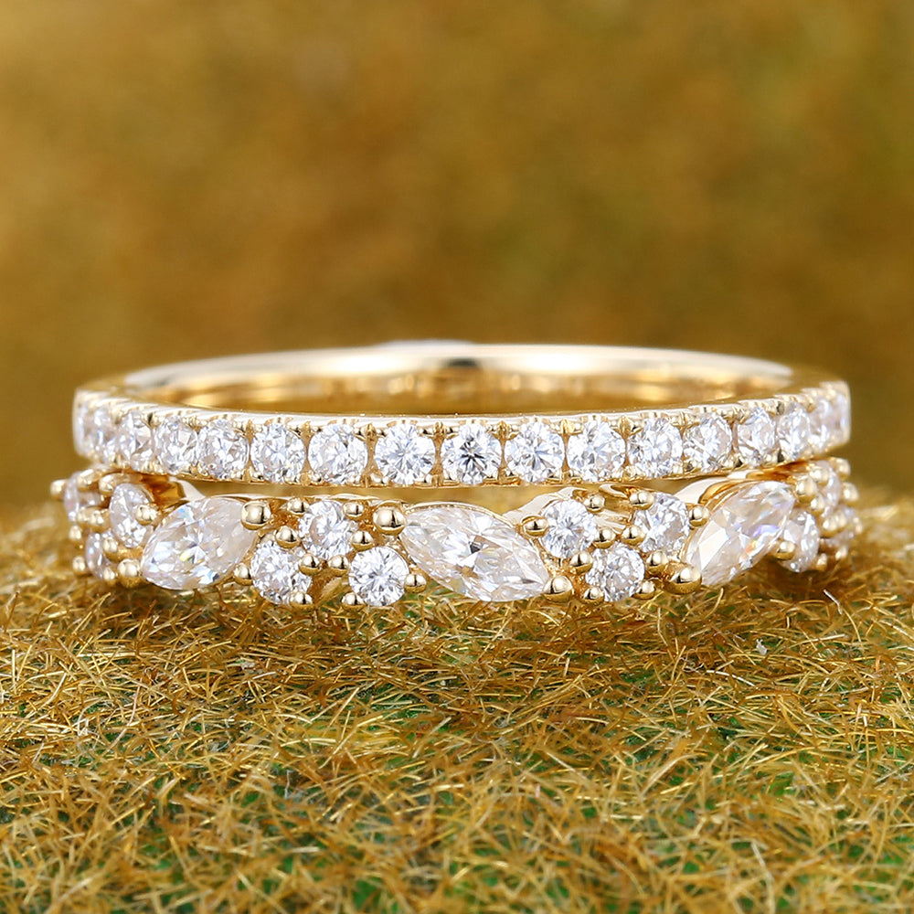 2PCS Stackable Moissanite Wedding Ring Set In Yellow Gold