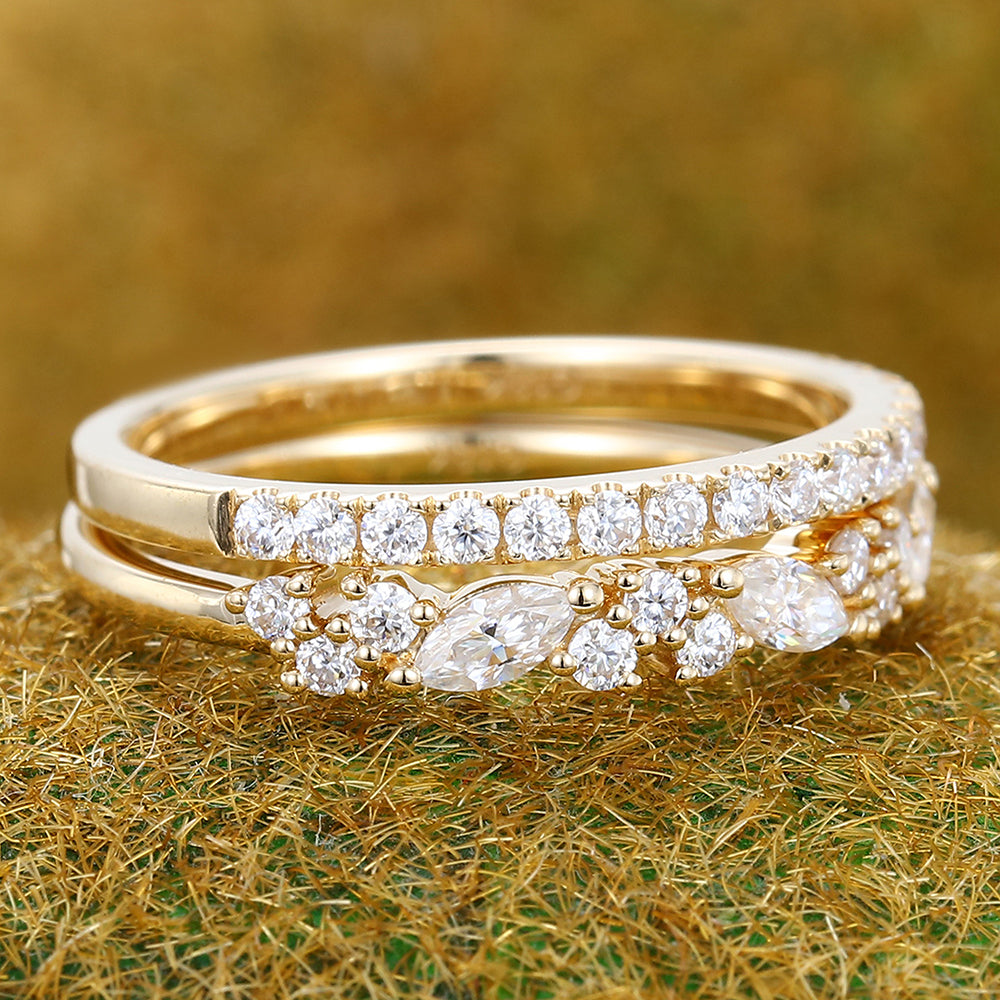 2PCS Stackable Moissanite Wedding Ring Set In Yellow Gold
