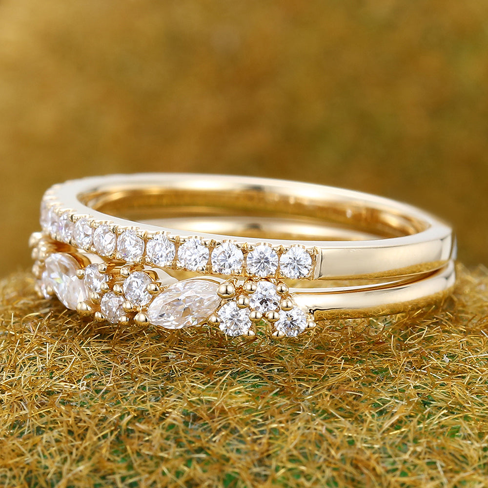 2PCS Stackable Moissanite Wedding Ring Set In Yellow Gold