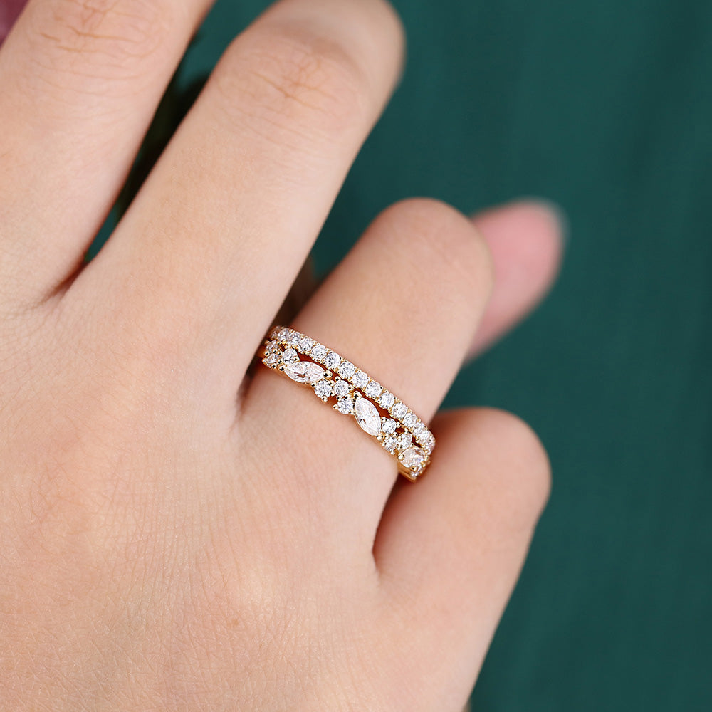 2PCS Stackable Moissanite Wedding Ring Set In Yellow Gold