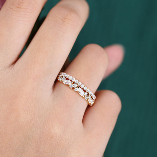 2PCS Stackable Moissanite Wedding Ring Set In Yellow Gold