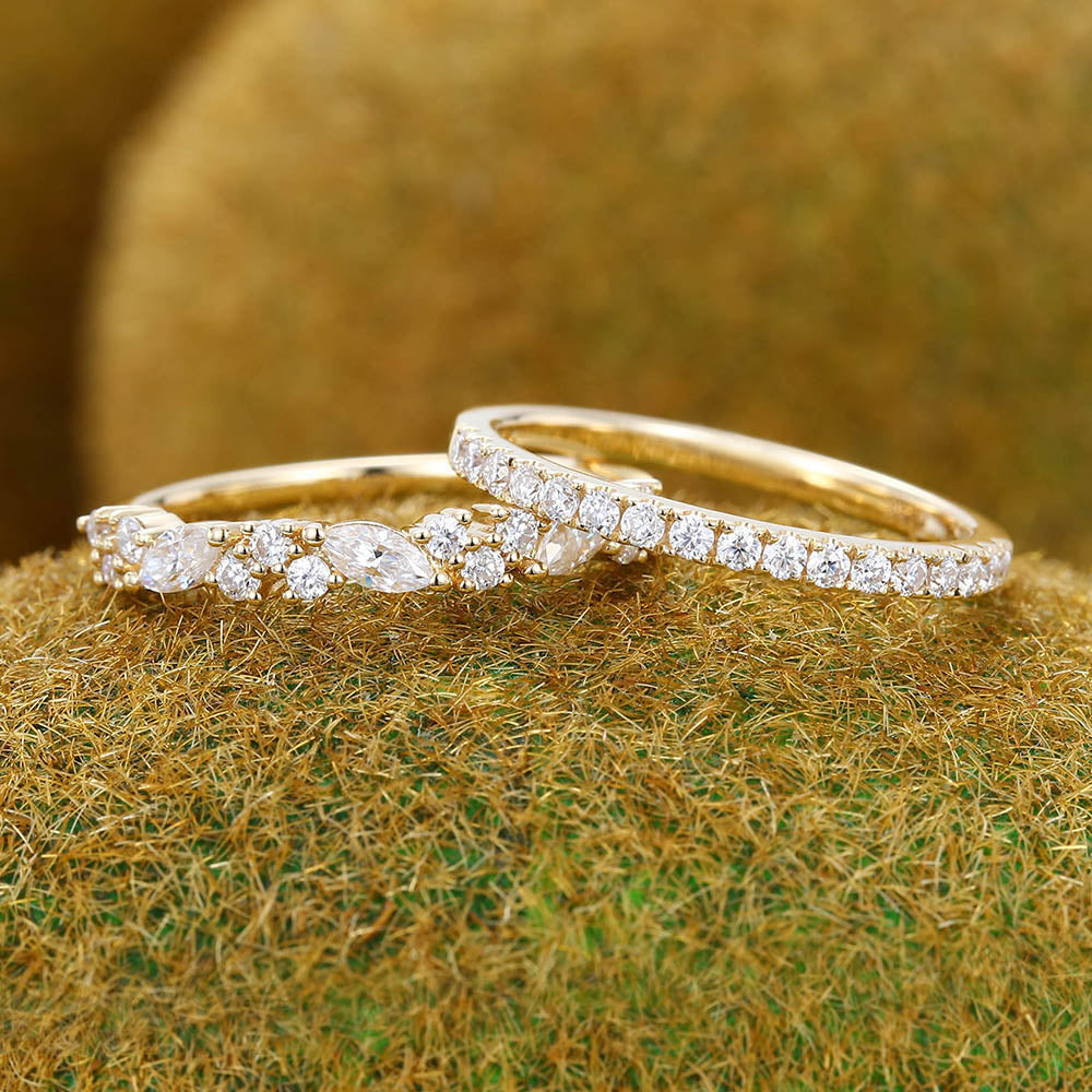 2PCS Stackable Moissanite Wedding Ring Set In Yellow Gold