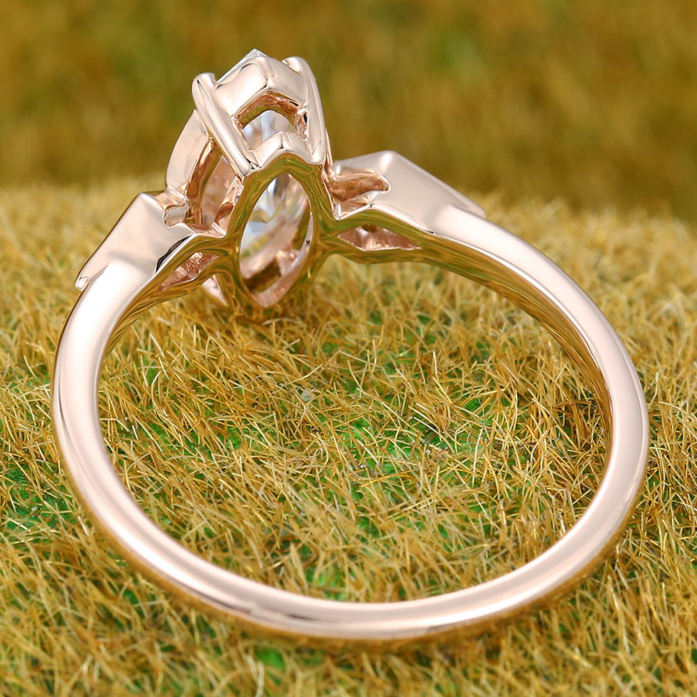 1CT Marquise Cut Moissanite Engagement Ring with Two Bezel Kite Accents