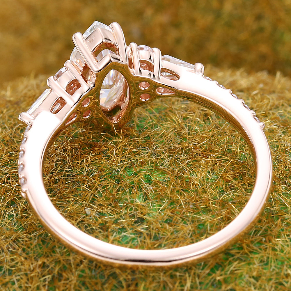 Marquise Cut Moissanite Engagement Ring Art Deco Cluster Accent