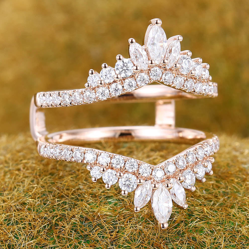 Crown Moissanite Curved Wedding Band Double Band Enhancer Stackable Ring