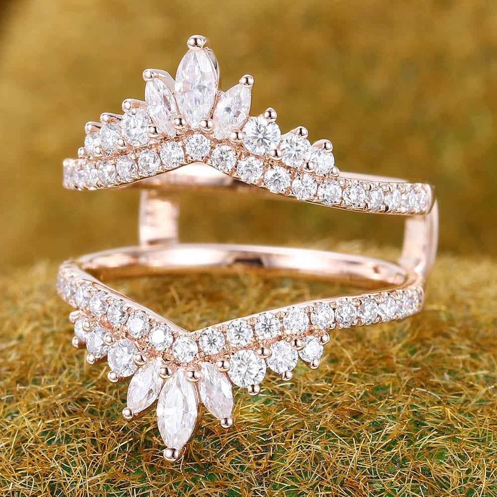 Crown Moissanite Curved Wedding Band Double Band Enhancer Stackable Ring