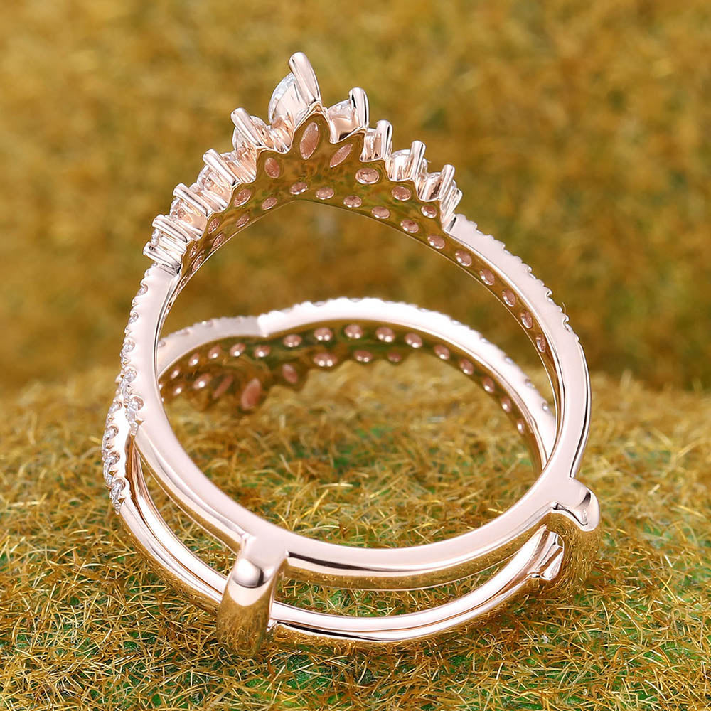 Crown Moissanite Curved Wedding Band Double Band Enhancer Stackable Ring
