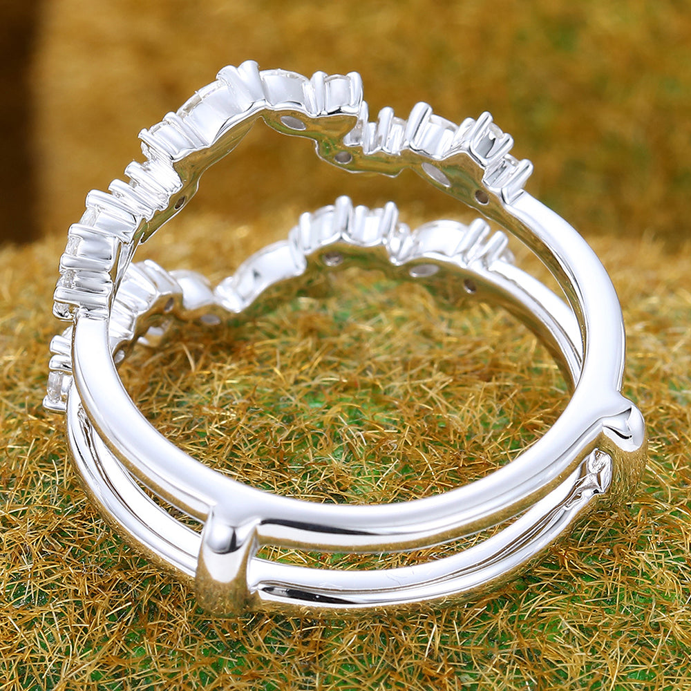 Unique Moissanite Cluster Wedding Band Double Curved Enhancer Ring