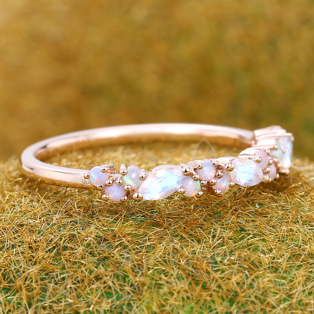 Petite Moonstone & Opal Wedding Band Anniversary Ring