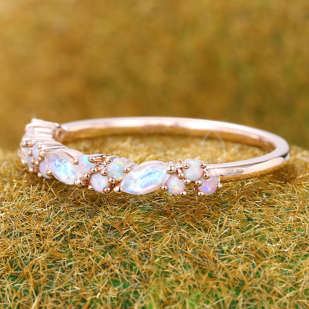 Petite Moonstone & Opal Wedding Band Anniversary Ring