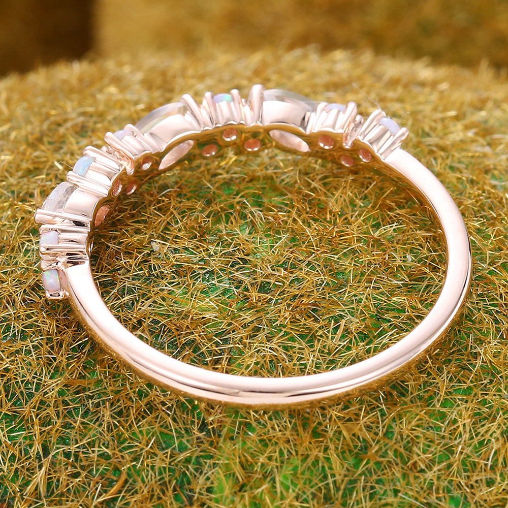 Petite Moonstone & Opal Wedding Band Anniversary Ring