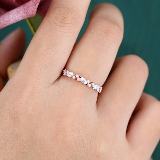 Petite Moonstone & Opal Wedding Band Anniversary Ring