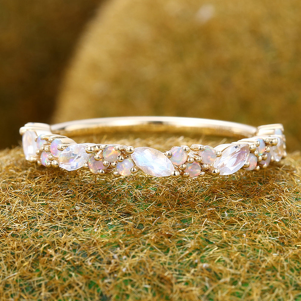 Petite Moonstone & Opal Wedding Band Anniversary Ring