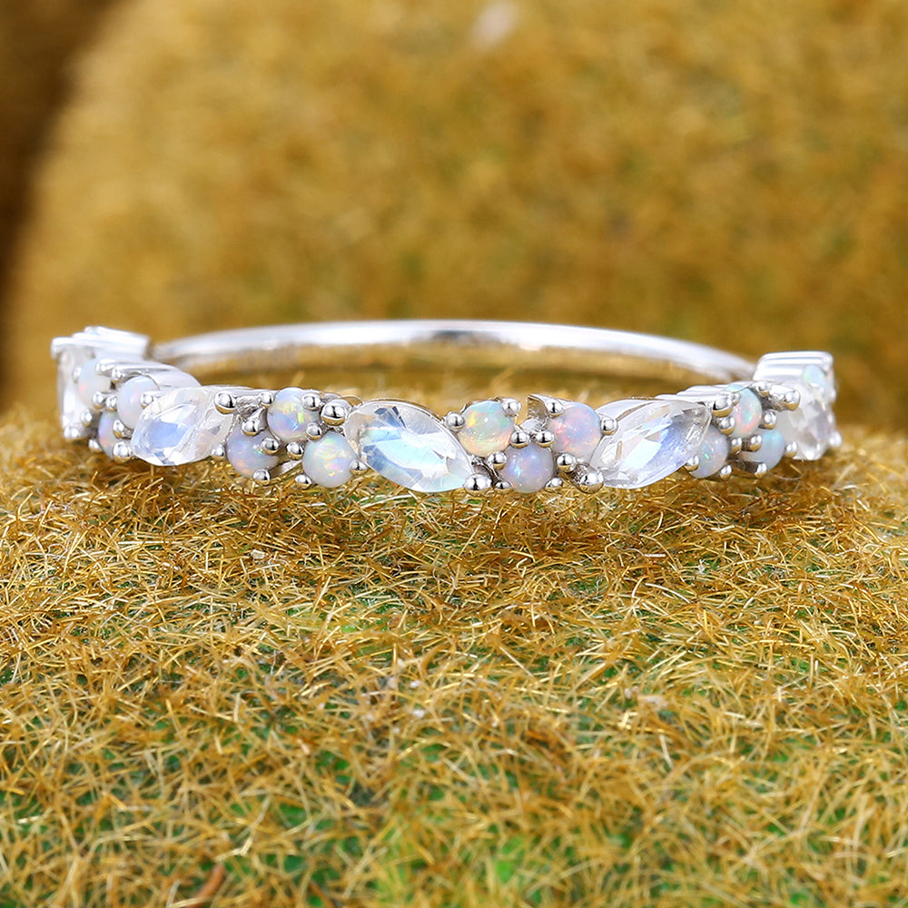 Petite Moonstone & Opal Wedding Band Anniversary Ring