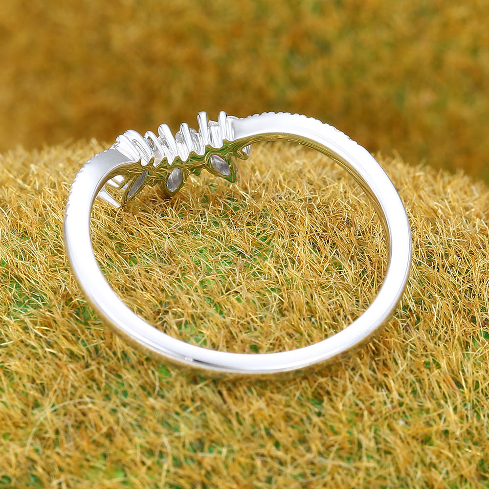 Pavé & Cluster Petite Moissanite Curved Wedding Band Bridal Stacking Ring