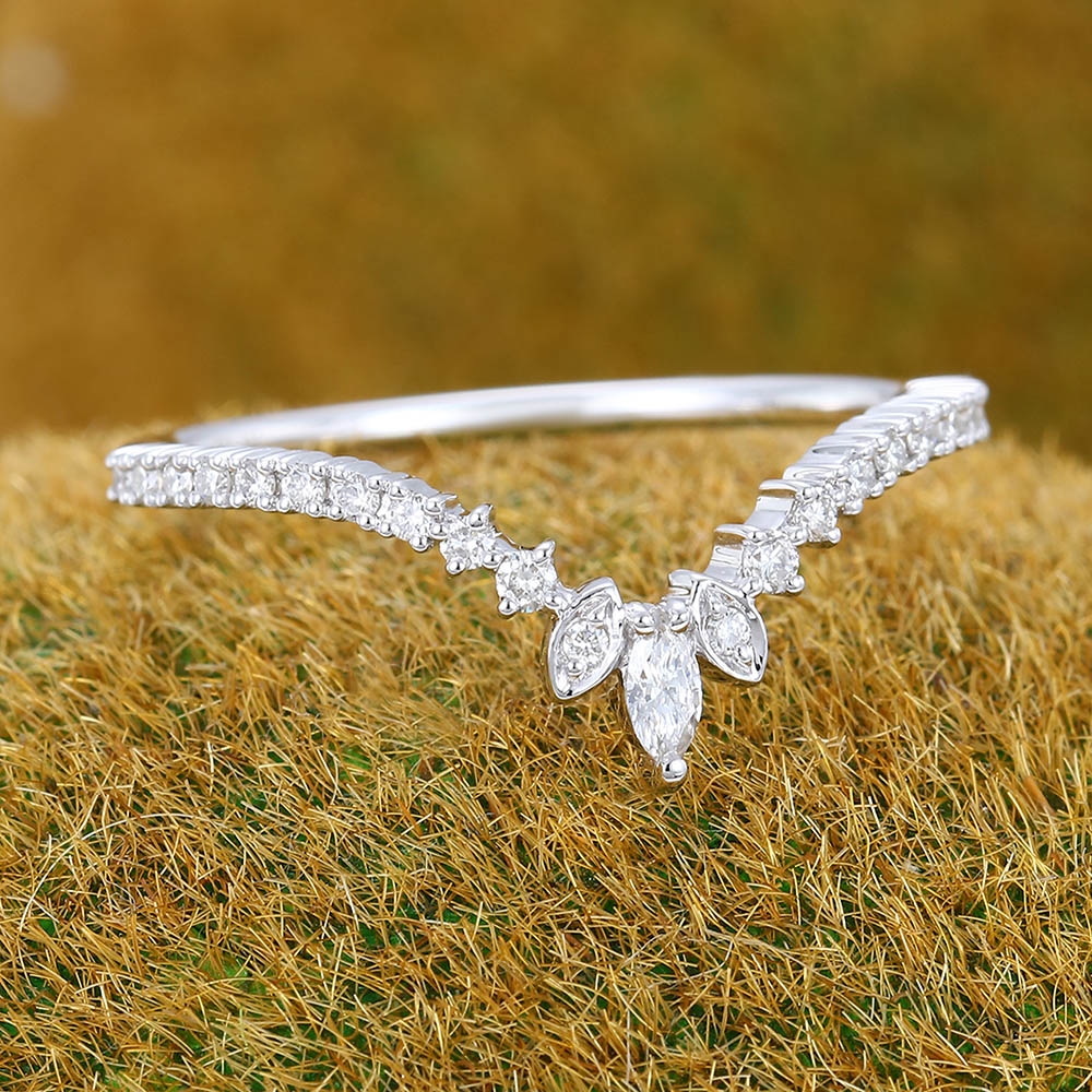 Half Eternity Moissanite Curved Wedding Band with Pavé Design