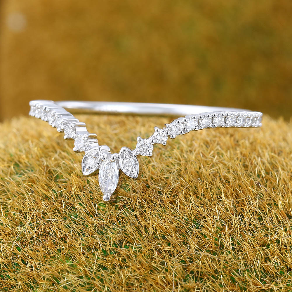 Half Eternity Moissanite Curved Wedding Band with Pavé Design