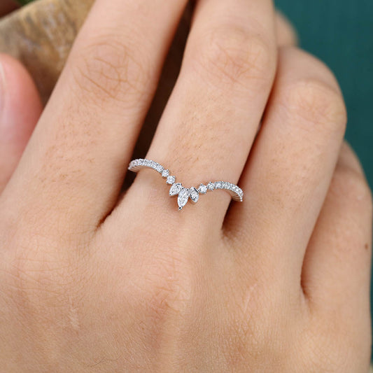 Half Eternity Moissanite Curved Wedding Band with Pavé Design